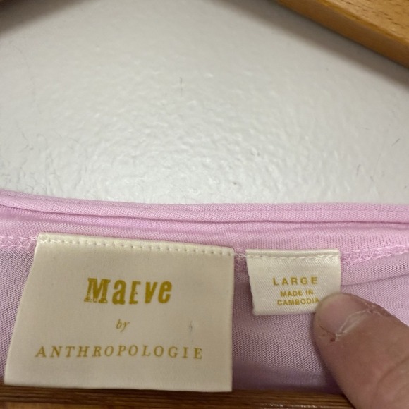 Maeve Anthropologie Pink Ruffle Sleeve V Neck T-Shirt Top - Picture 4 of 6